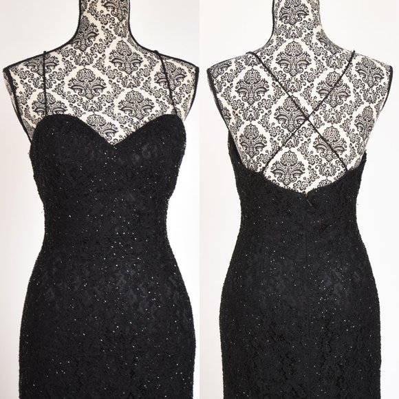 Black Beaded Lace Prom Formal Dress, ~ Jovani New York~ Size 4 - Picture 3 of 11